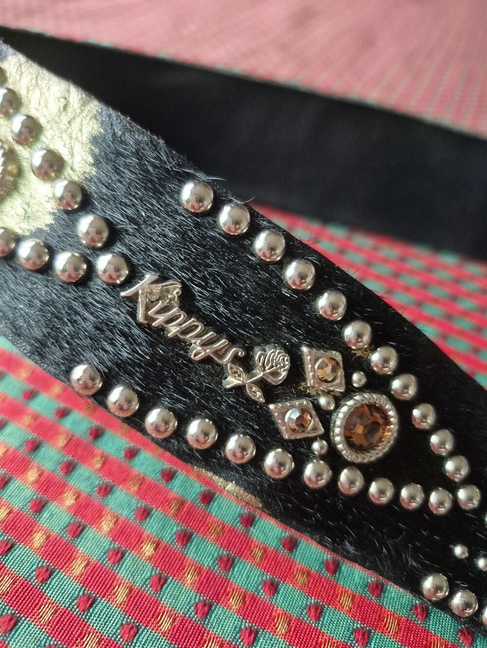 Kippys Swarovski Crystal Rhinestone Cow Hide Leather Belt Size 30 Amber Bronze